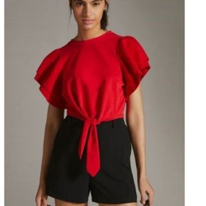 Anthropologie Dolan Red Flutter Sleeve Top